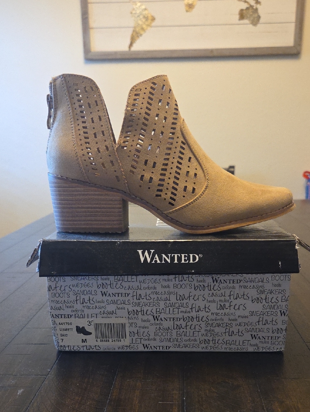Wanted Tan Perforated Suede Block Heel Booties